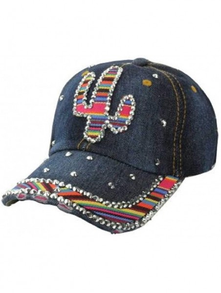 Baseball Caps Aztec Serape Baseball Cap Womens Ladies Hat - Denim Blue Cactus Bling - CV199WH6227 $23.22