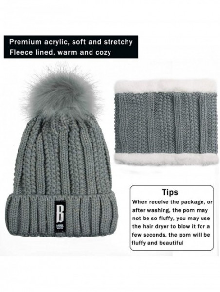 Skullies & Beanies Womens Knit Scarf Beanie Hat 2PCS Set Fleece Lined Pom Skull Cap Scarves Soft Warm Winter Gift Set - Gray ...