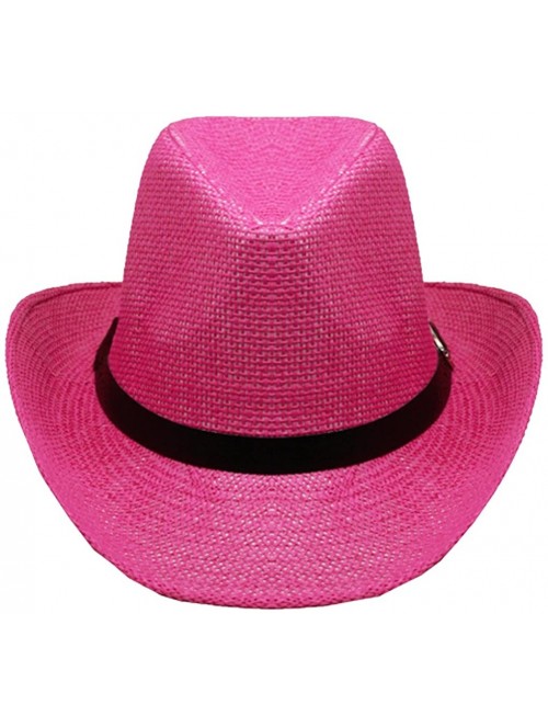 Cowboy Hats Silver Fever Woven Urban Panama Cowboy Hat with Ribbon - Pink - CT12BWNNVS3 $15.72