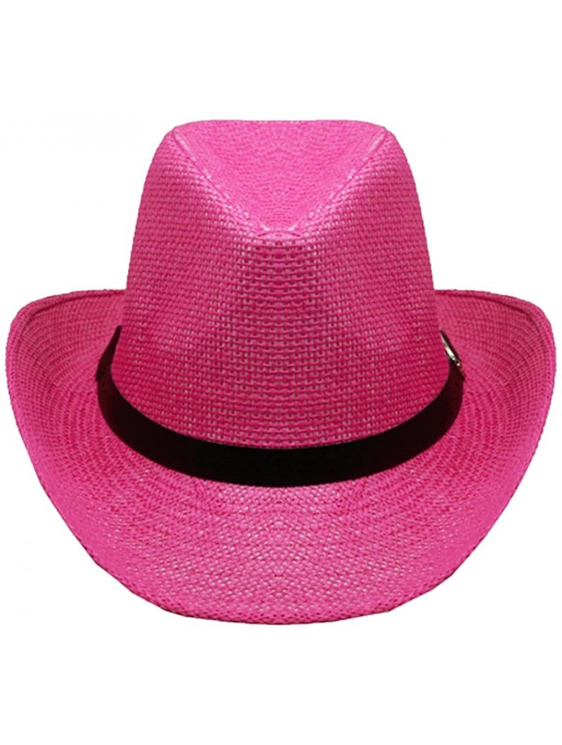 Cowboy Hats Silver Fever Woven Urban Panama Cowboy Hat with Ribbon - Pink - CT12BWNNVS3 $15.72