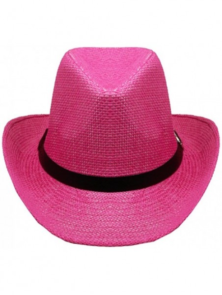 Cowboy Hats Silver Fever Woven Urban Panama Cowboy Hat with Ribbon - Pink - CT12BWNNVS3 $15.72