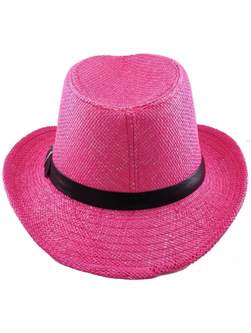 Cowboy Hats Silver Fever Woven Urban Panama Cowboy Hat with Ribbon - Pink - CT12BWNNVS3 $15.72