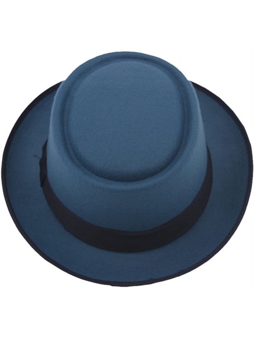 Fedoras Vintage Hard Felt Wool Pork Pie Hat Flat Top Rocker Fedora Cap - Sapphire? - CW11Z3QJCJD $22.51