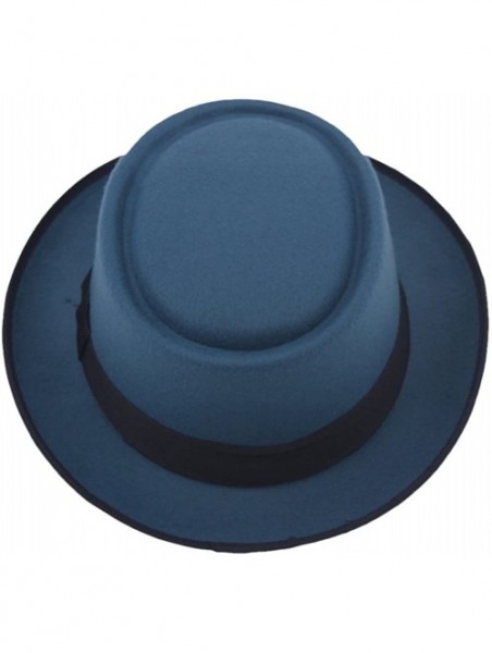 Fedoras Vintage Hard Felt Wool Pork Pie Hat Flat Top Rocker Fedora Cap - Sapphire? - CW11Z3QJCJD $22.51