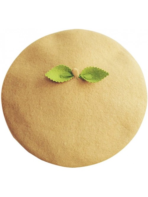 Berets Kawaii Handmade Cartoon Beret hat Vintage Lolita Mori Girl Wool Cap Gift (green leaves) - CN188NG38L9 $20.58