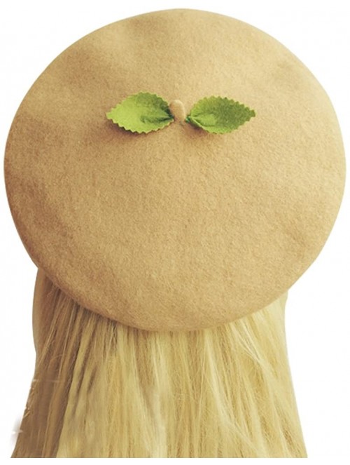 Berets Kawaii Handmade Cartoon Beret hat Vintage Lolita Mori Girl Wool Cap Gift (green leaves) - CN188NG38L9 $20.58