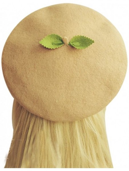 Berets Kawaii Handmade Cartoon Beret hat Vintage Lolita Mori Girl Wool Cap Gift (green leaves) - CN188NG38L9 $20.58