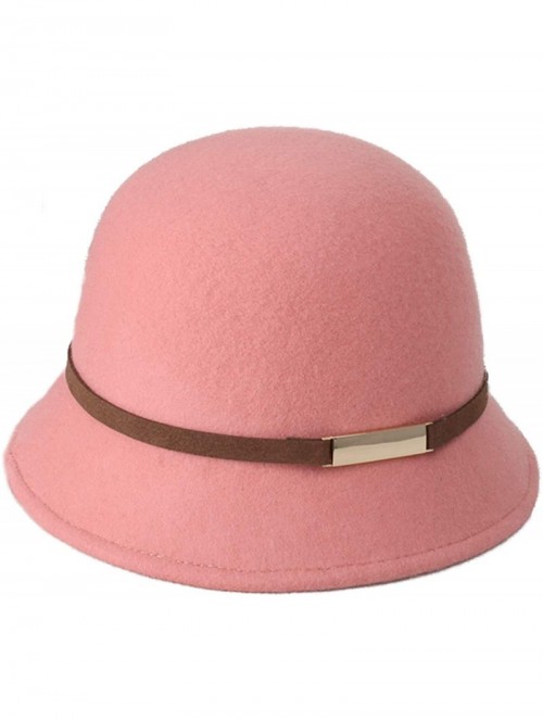 Bucket Hats 100% Wool Vintage Felt Cloche Bucket Bowler Hat Winter Women Church Hats - Dome Pink26 - CT18LKM5K2T $37.06