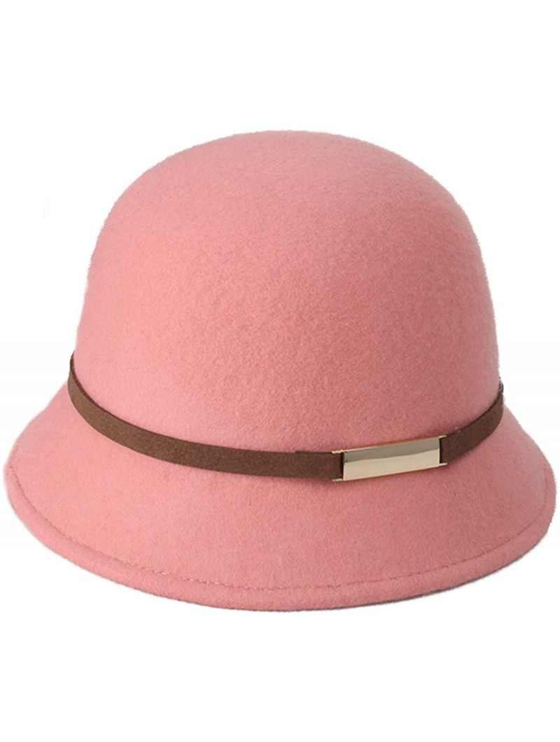 Bucket Hats 100% Wool Vintage Felt Cloche Bucket Bowler Hat Winter Women Church Hats - Dome Pink26 - CT18LKM5K2T $37.06