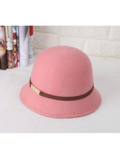 Bucket Hats 100% Wool Vintage Felt Cloche Bucket Bowler Hat Winter Women Church Hats - Dome Pink26 - CT18LKM5K2T $37.06