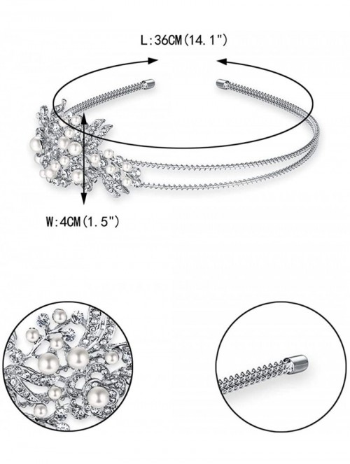 Headbands Austrian Crystal Cream Simulated Pearl Flower Leaf Hair Head Band Silver-Tone - Clear - CH11QR6GUDJ $22.16