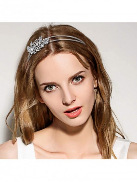 Headbands Austrian Crystal Cream Simulated Pearl Flower Leaf Hair Head Band Silver-Tone - Clear - CH11QR6GUDJ $22.16