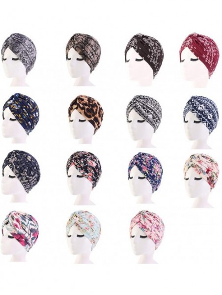 Skullies & Beanies Women's Cotton Turban Elastic Beanie Printing Sleep Bonnet Chemo Cap Hair Loss Hat - Navy Flower - CC18RO2...