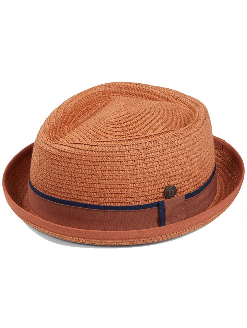 Fedoras Mens Summer Pork Pie Straw Hat - Orange - CO196OZ5D60 $71.36