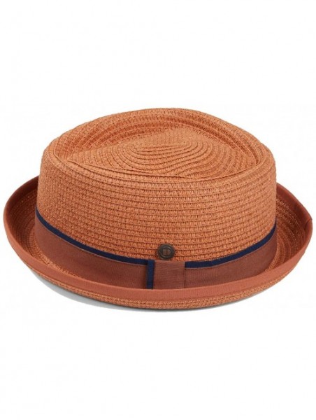 Fedoras Mens Summer Pork Pie Straw Hat - Orange - CO196OZ5D60 $71.36