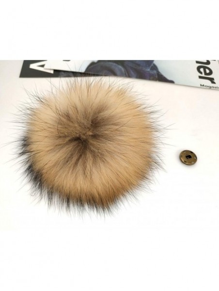 Skullies & Beanies 5" Real Raccoon Fur Pom Pom with Press Snap Button for Knitted Hat Beanie Hats- Detachable (Brown) - Brown...