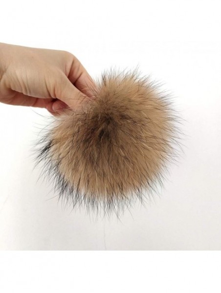 Skullies & Beanies 5" Real Raccoon Fur Pom Pom with Press Snap Button for Knitted Hat Beanie Hats- Detachable (Brown) - Brown...