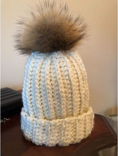 Skullies & Beanies 5" Real Raccoon Fur Pom Pom with Press Snap Button for Knitted Hat Beanie Hats- Detachable (Brown) - Brown...