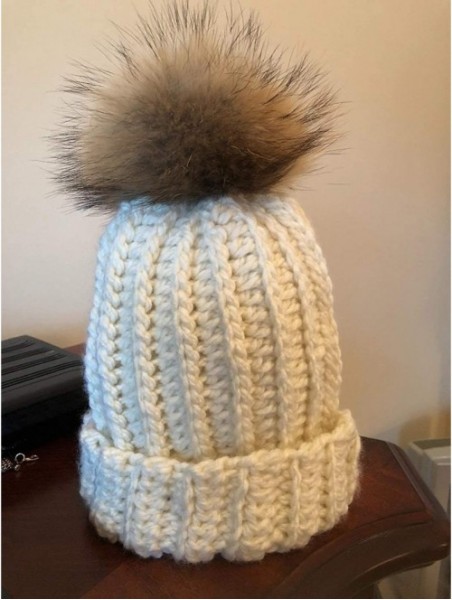 Skullies & Beanies 5" Real Raccoon Fur Pom Pom with Press Snap Button for Knitted Hat Beanie Hats- Detachable (Brown) - Brown...