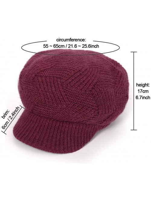 Newsboy Caps Women Warm Caps Beret Newsboy Winter Cap Snow Ski Outdoor Twist Knitted Hat with Visor - B-crimson - CH18Z5ORI6Q...