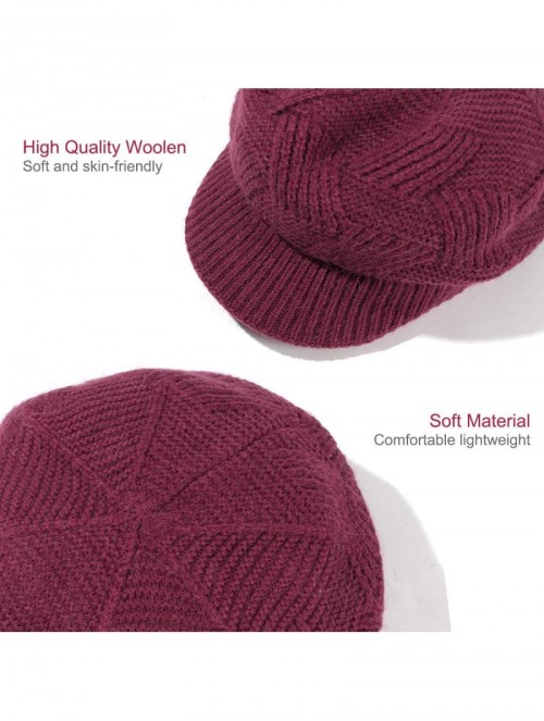 Newsboy Caps Women Warm Caps Beret Newsboy Winter Cap Snow Ski Outdoor Twist Knitted Hat with Visor - B-crimson - CH18Z5ORI6Q...