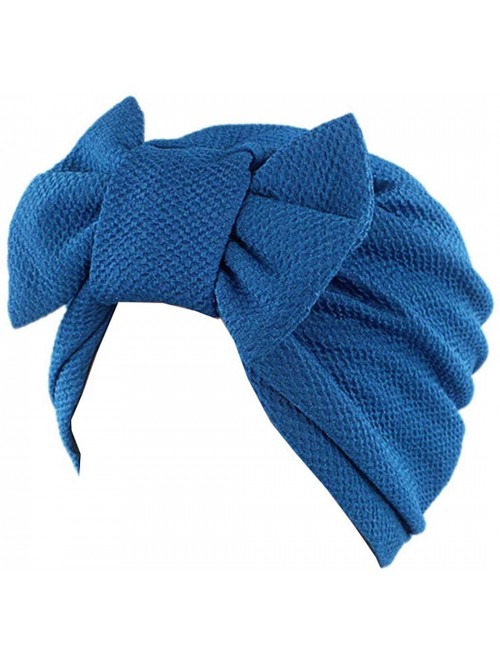Skullies & Beanies Womens Removable Bowknot Hijab Turban Dual Purpose Cap - Blue - CR12NS7MWQL $12.35