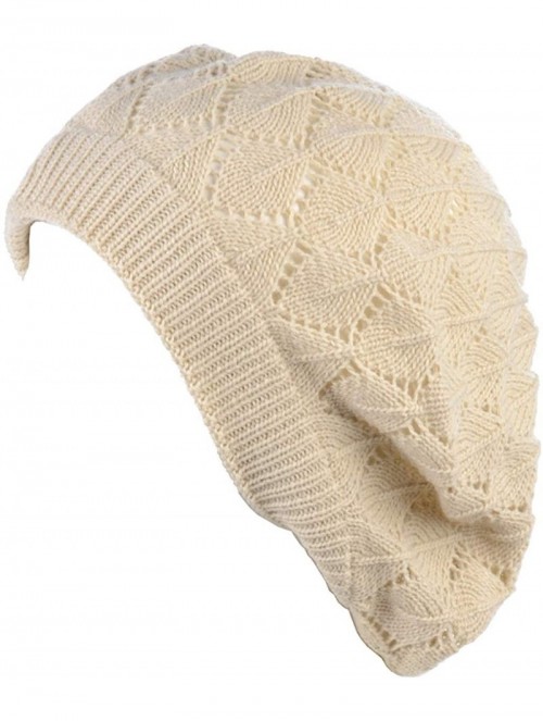 Berets Womens Lightweight Cut Out Knit Beanie Beret Cap Crochet Hat - Many Styles - 2681cream - CS1954HCLZR $13.87