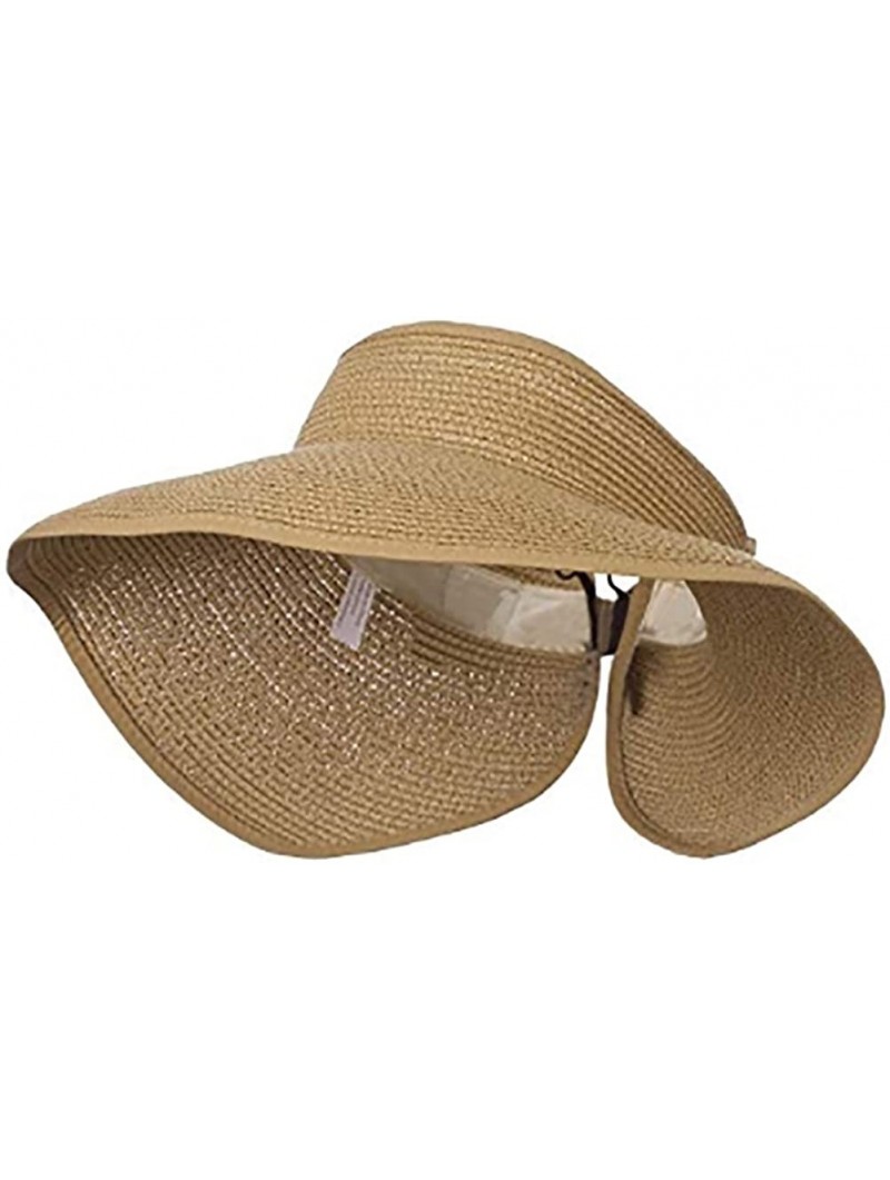 Sun Hats Women's Summer UPF 50+ Packable Foldable Roll up Wide Brim Sun Visor Beach Straw Hat - Beige - CS18GMA8GZY $12.74