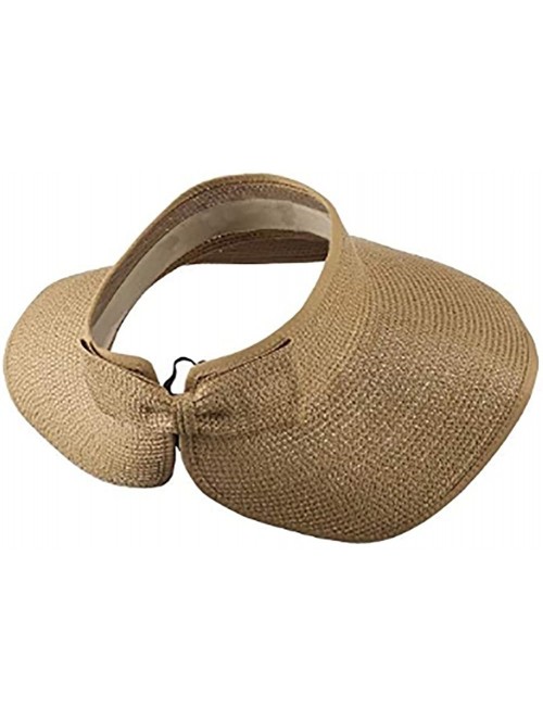 Sun Hats Women's Summer UPF 50+ Packable Foldable Roll up Wide Brim Sun Visor Beach Straw Hat - Beige - CS18GMA8GZY $12.74