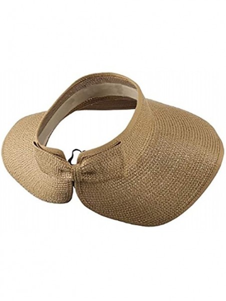 Sun Hats Women's Summer UPF 50+ Packable Foldable Roll up Wide Brim Sun Visor Beach Straw Hat - Beige - CS18GMA8GZY $12.74