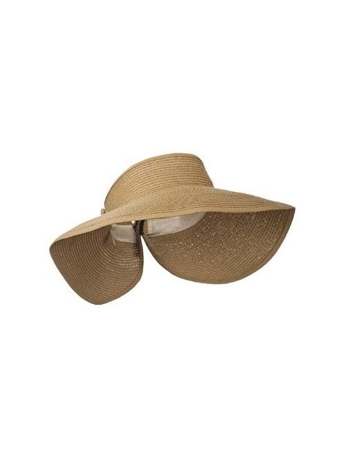 Sun Hats Women's Summer UPF 50+ Packable Foldable Roll up Wide Brim Sun Visor Beach Straw Hat - Beige - CS18GMA8GZY $12.74