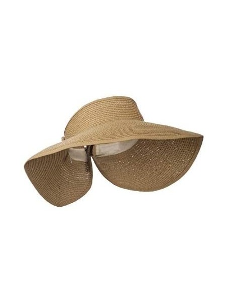 Sun Hats Women's Summer UPF 50+ Packable Foldable Roll up Wide Brim Sun Visor Beach Straw Hat - Beige - CS18GMA8GZY $12.74