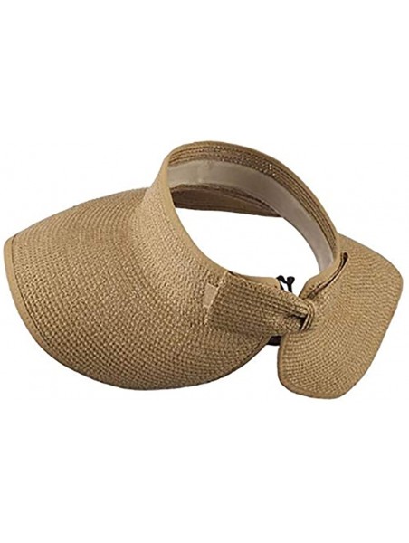 Sun Hats Women's Summer UPF 50+ Packable Foldable Roll up Wide Brim Sun Visor Beach Straw Hat - Beige - CS18GMA8GZY $12.74