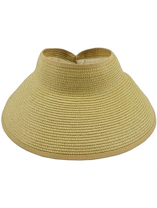 Sun Hats Women's Summer UPF 50+ Packable Foldable Roll up Wide Brim Sun Visor Beach Straw Hat - Beige - CS18GMA8GZY $12.74