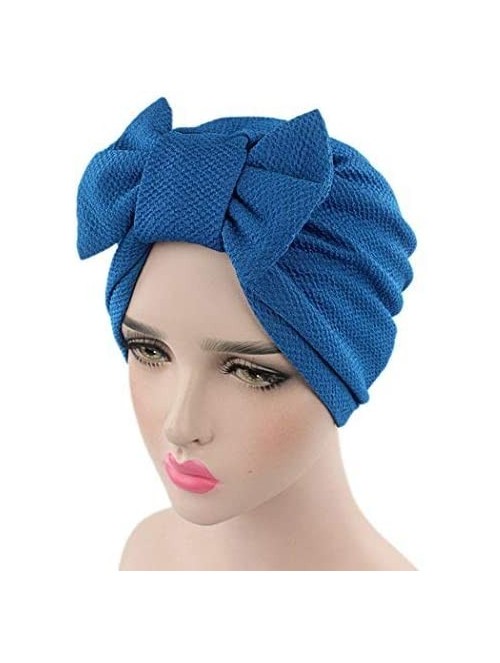 Skullies & Beanies Womens Removable Bowknot Hijab Turban Dual Purpose Cap - Blue - CR12NS7MWQL $12.35