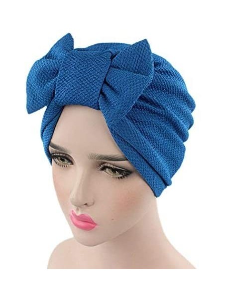 Skullies & Beanies Womens Removable Bowknot Hijab Turban Dual Purpose Cap - Blue - CR12NS7MWQL $12.35