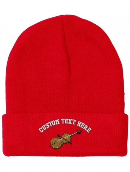 Skullies & Beanies Custom Beanie for Men & Women Cello Music Embroidery Acrylic Skull Cap Hat - Red - CX18ZS3MHWU $20.21