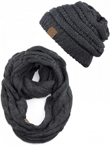 Skullies & Beanies Unisex Soft Stretch Chunky Cable Knit Beanie and Infinity Loop Scarf Set- Dark Melange Gray - CP18KXGQKI6 ...