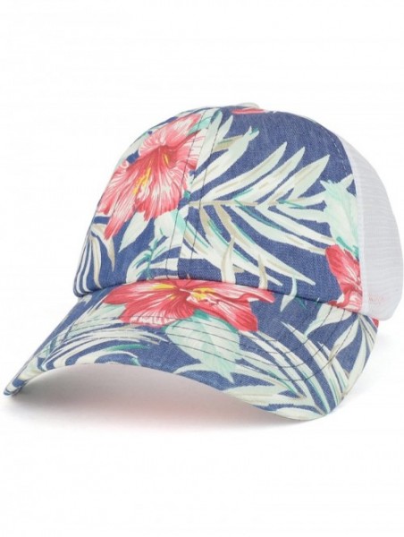 Baseball Caps Floral Print Trucker Mesh Back Unstructured Baseball Cap - Blue - CI180HEX6Q4 $21.31