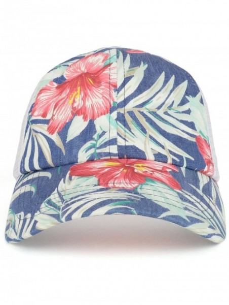 Baseball Caps Floral Print Trucker Mesh Back Unstructured Baseball Cap - Blue - CI180HEX6Q4 $21.31