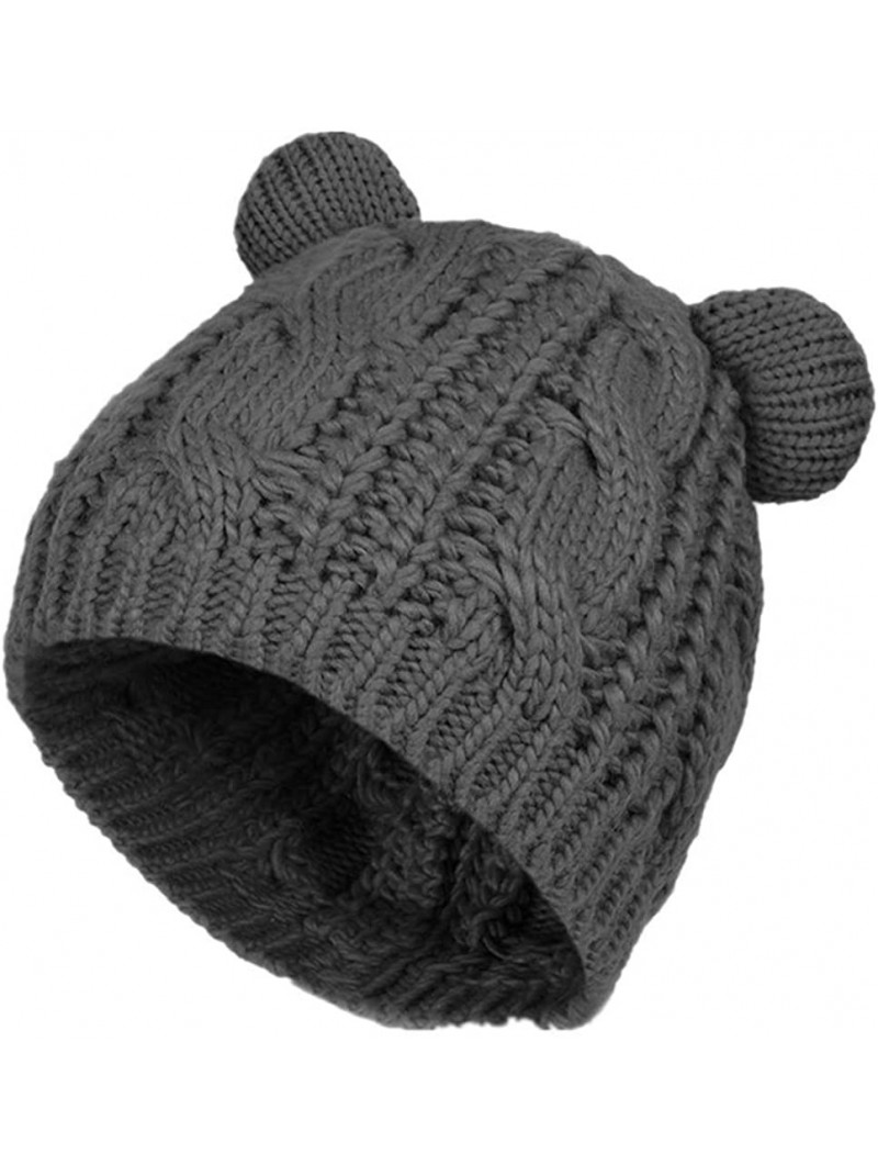 Skullies & Beanies Cute Knitted Bear Ear Beanie Women Winter Hat Warmer Cap - Dark Grey - CM188C28AZX $13.89