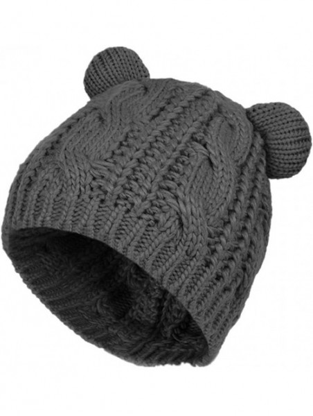 Skullies & Beanies Cute Knitted Bear Ear Beanie Women Winter Hat Warmer Cap - Dark Grey - CM188C28AZX $13.89