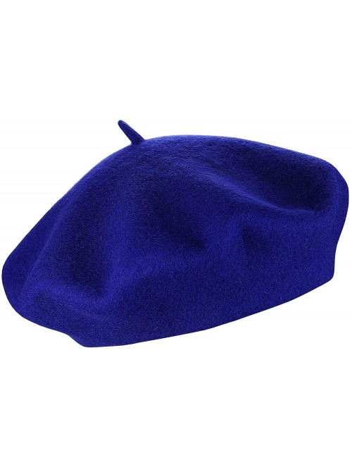 Berets French Style Lightweight Casual Classic Solid Color Wool Beret - Royal Blue - CA11NIY6YQB $12.07