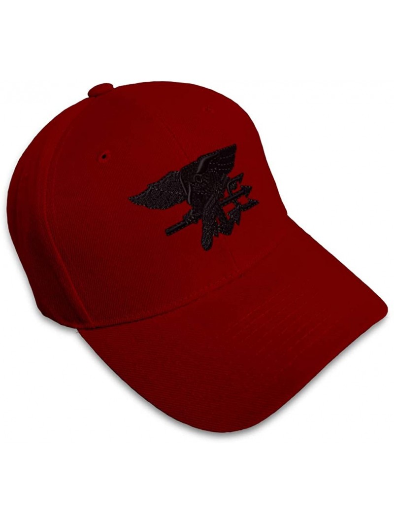 Baseball Caps Custom Baseball Cap Navy Seal Black Logo Embroidery Dad Hats for Men & Women - Burgundy - CR18SK8UUDX $22.47