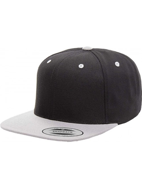 Baseball Caps Yupoong Premium Classic Snapback Hat - Flat Brim- Adjustable Ballcap w/Hat Liner - Black/Silver - CG18GYYXHGL $...