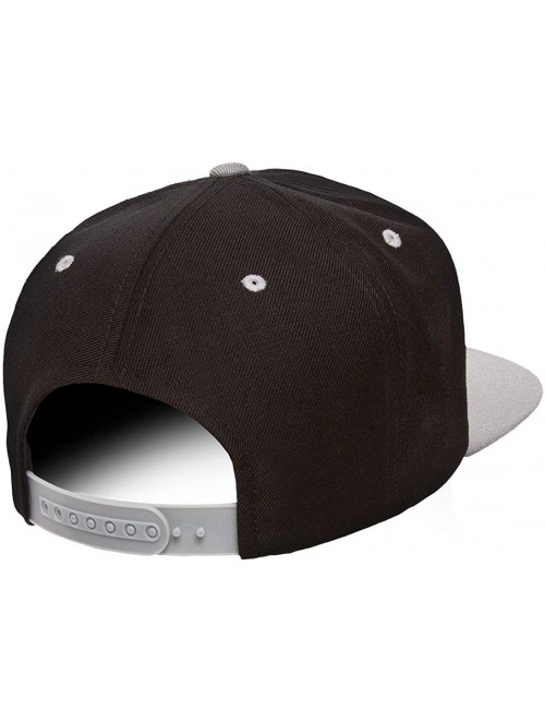 Baseball Caps Yupoong Premium Classic Snapback Hat - Flat Brim- Adjustable Ballcap w/Hat Liner - Black/Silver - CG18GYYXHGL $...