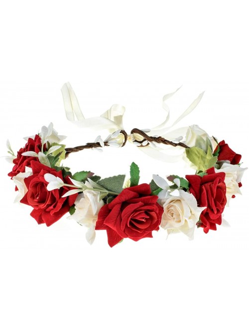 Headbands Rose Flower Headband Floral Crown Garland Halo - Rose Red White - C518T9XYUYW $13.84