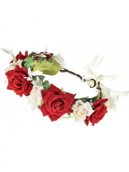 Headbands Rose Flower Headband Floral Crown Garland Halo - Rose Red White - C518T9XYUYW $13.84