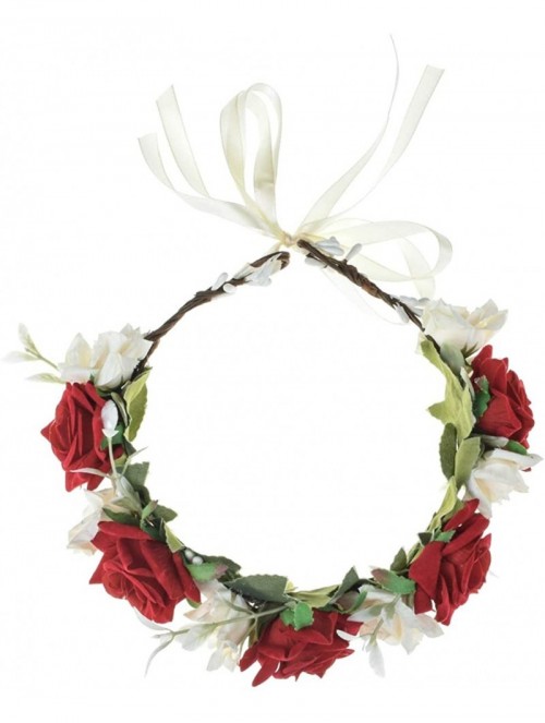 Headbands Rose Flower Headband Floral Crown Garland Halo - Rose Red White - C518T9XYUYW $13.84