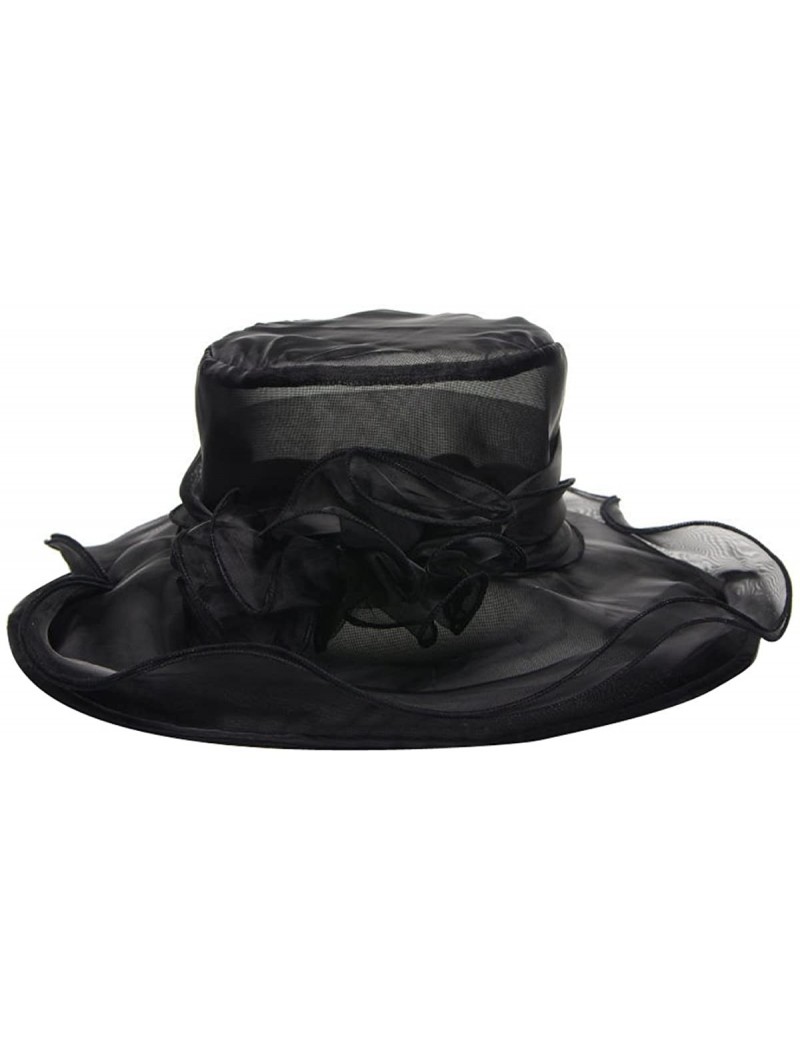 Sun Hats Elegant Women Vintage Gauze Kentucky Derby Sun Hat Flower Wide Brim Gauze Cap - Black - CG12GEFL9QZ $18.71